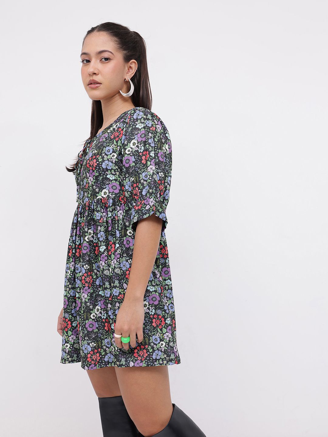 DressBerry DressBerry Live Simply Floral Printed Gathered A-Line Mini Dress