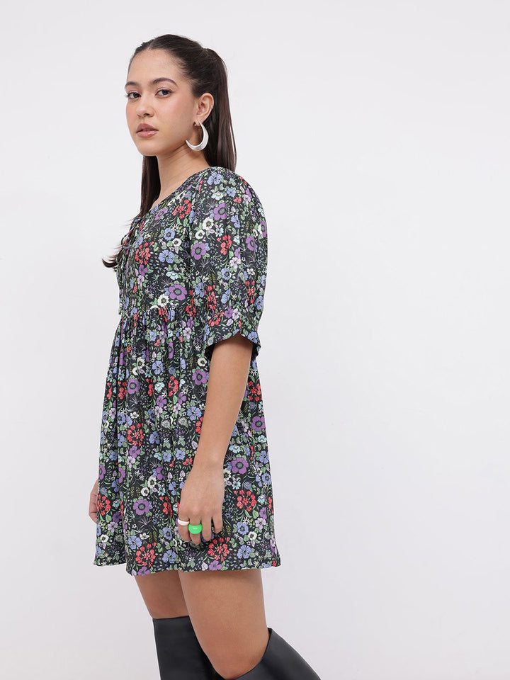 DressBerry DressBerry Live Simply Floral Printed Gathered A-Line Mini Dress