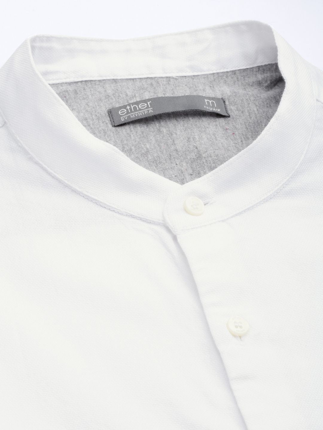 ether Men White Solid Mandarin Collar Casual Shirt
