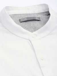 ether Men White Solid Mandarin Collar Casual Shirt