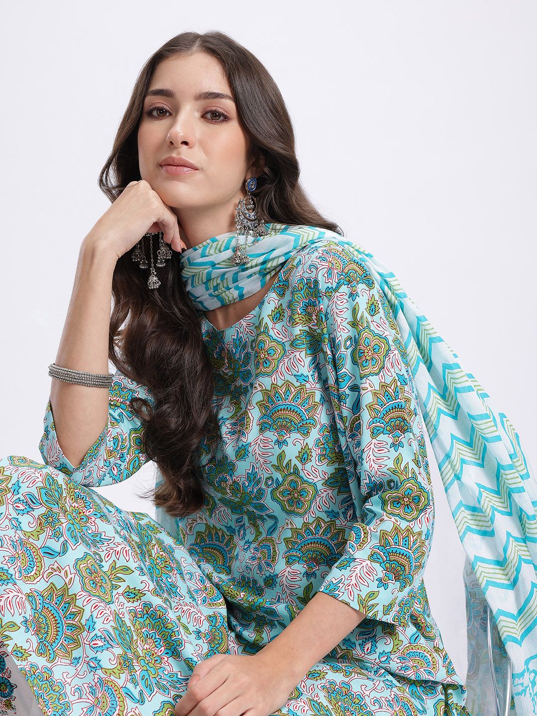 Anouk Ethnic Motifs Print Kurta With Trousers & With Dupatta
