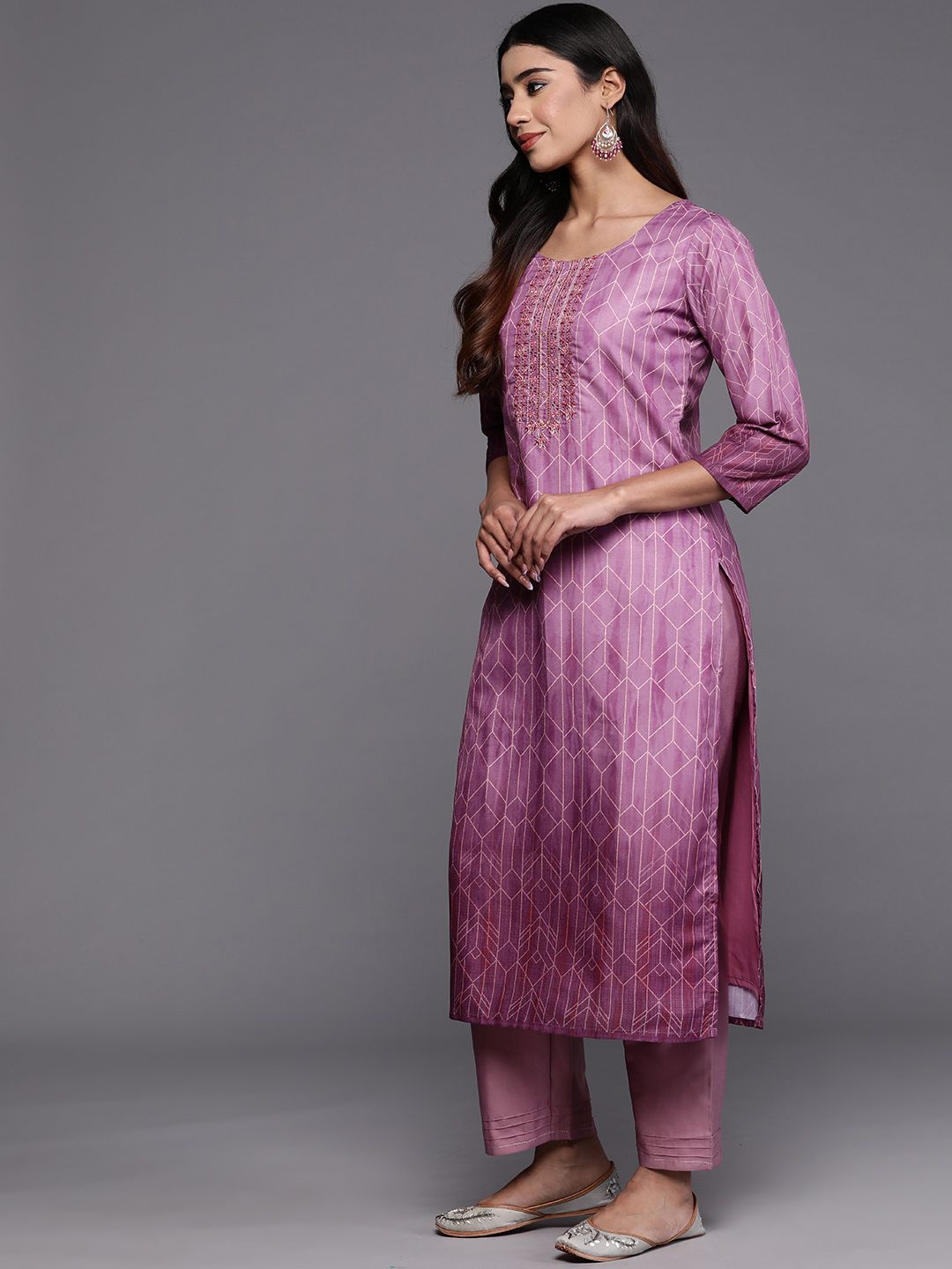 Libas Embroidered Regular Thread Work Kurta With Trousers & Dupatta