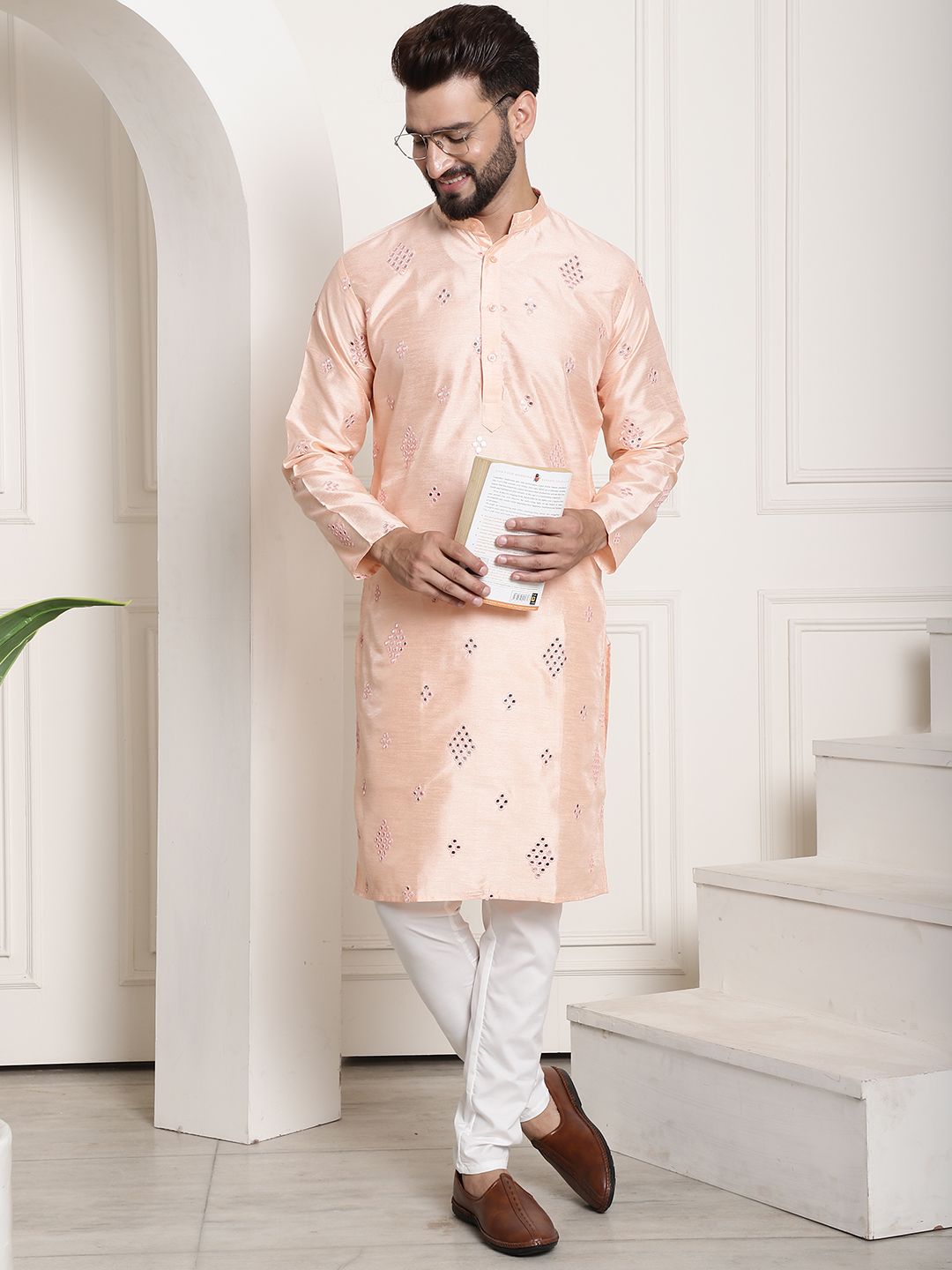 SOJANYA Mandarin Collar Regular Mirror Work Kurta with Pyjamas