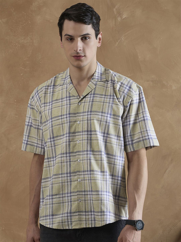 DENNISON Oversized Checked Cuban Collar Shirt