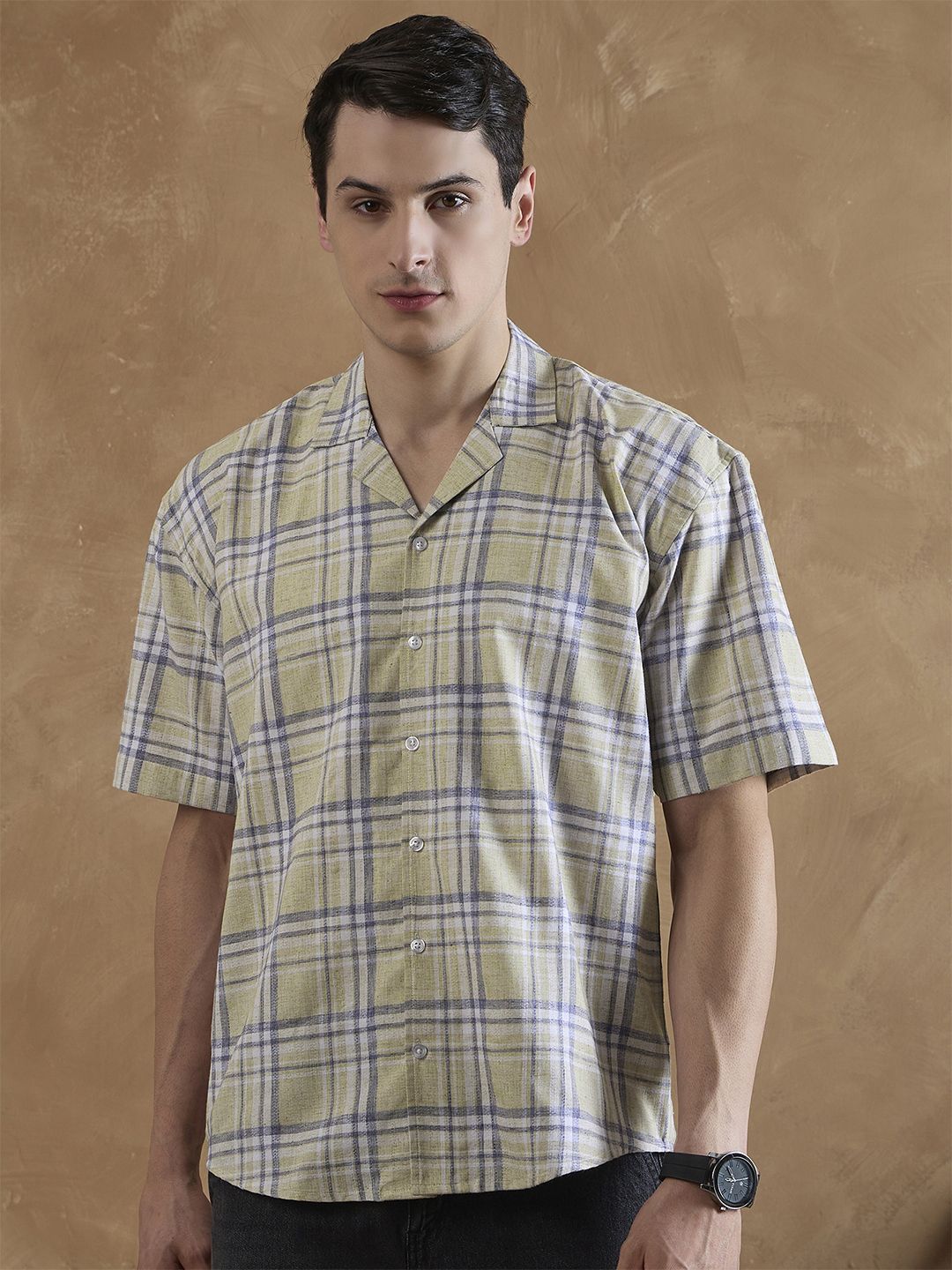 DENNISON Oversized Checked Cuban Collar Shirt