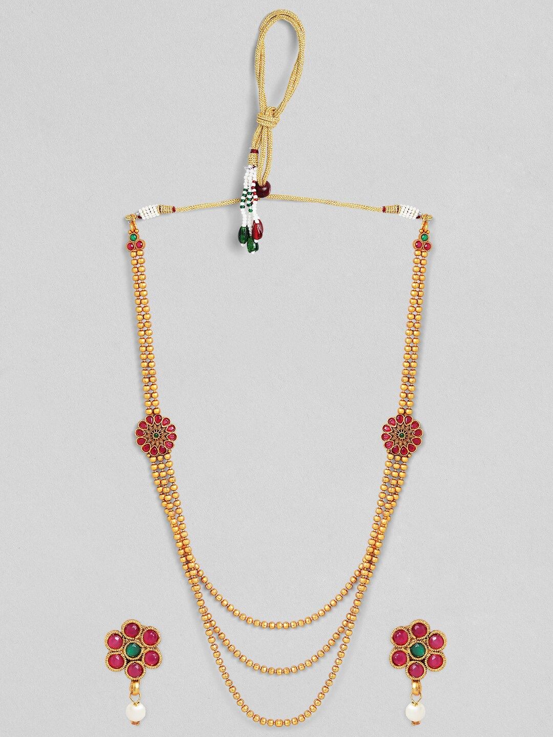 Rubans Gold-Plated & Ruby Stone Studded Handcrafted Layered Jewellery Set