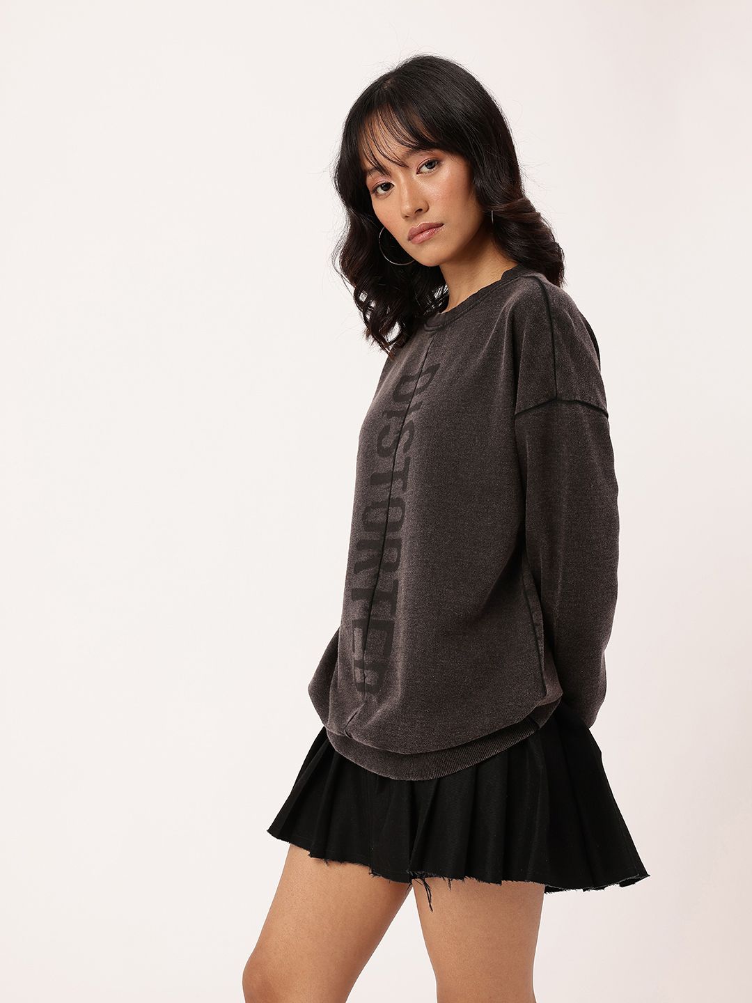 DressBerry Typography Printed Cotton Terry Oversized Sweatshirt
