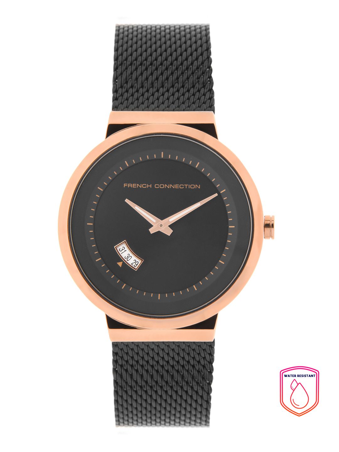 French Connection Men Black & Rose Gold Analogue Watch