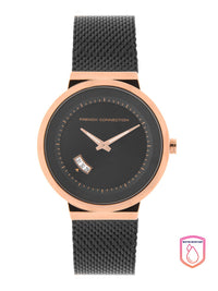 French Connection Men Black & Rose Gold Analogue Watch