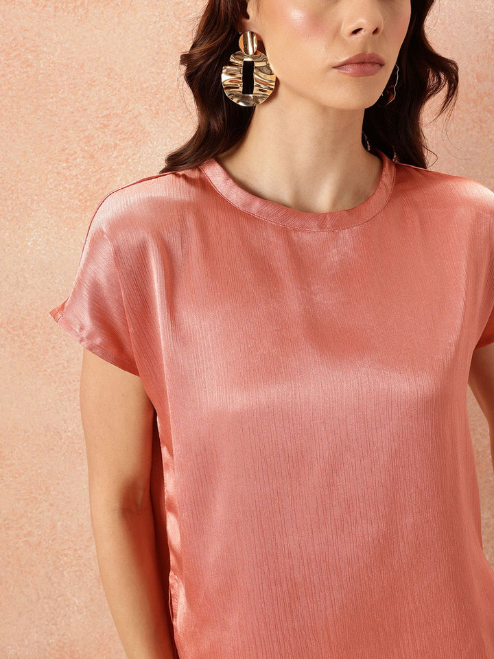 all about you  Crinkled Effect Extended Sleeves Satin Top