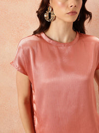 all about you  Crinkled Effect Extended Sleeves Satin Top