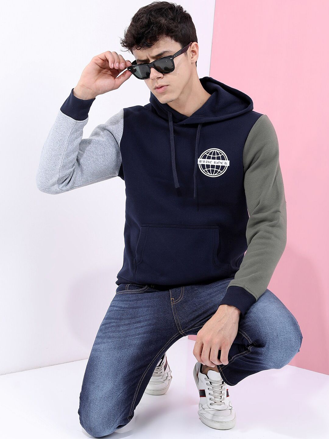 HIGHLANDER Men Navy Blue Hooded Sweatshirt