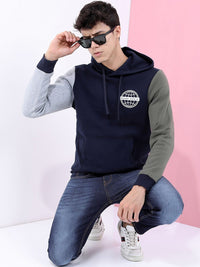 HIGHLANDER Men Navy Blue Hooded Sweatshirt