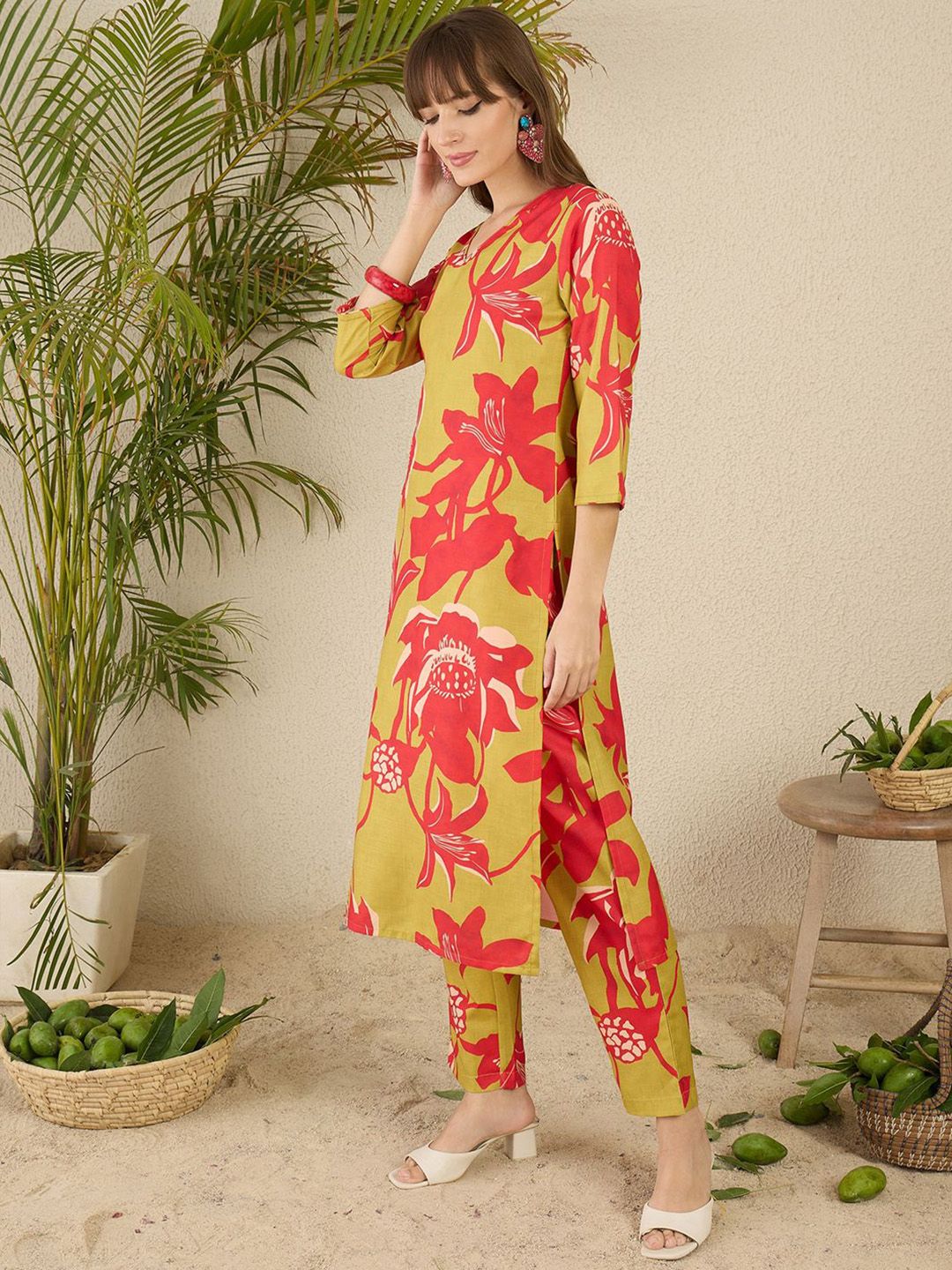 Indo Era Women Floral Printed Regular Kurta with Trousers