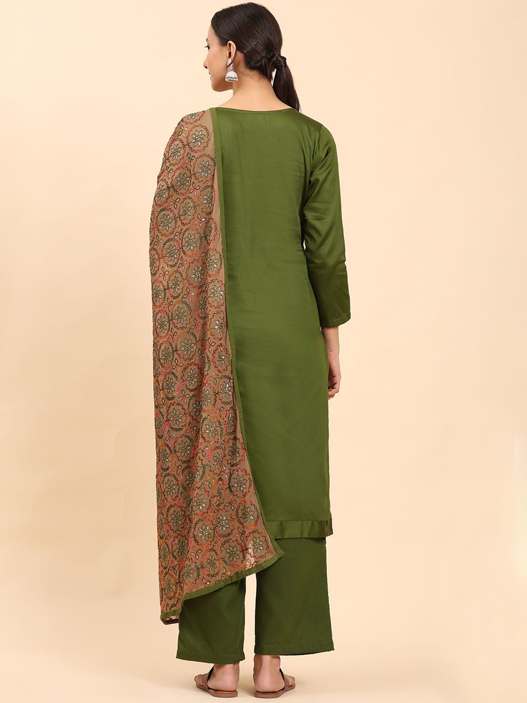 Mamicha Women Ethnic Motifs Embroidered Regular Sequinned Pure Cotton Kurta with Palazzos & With Dupatta