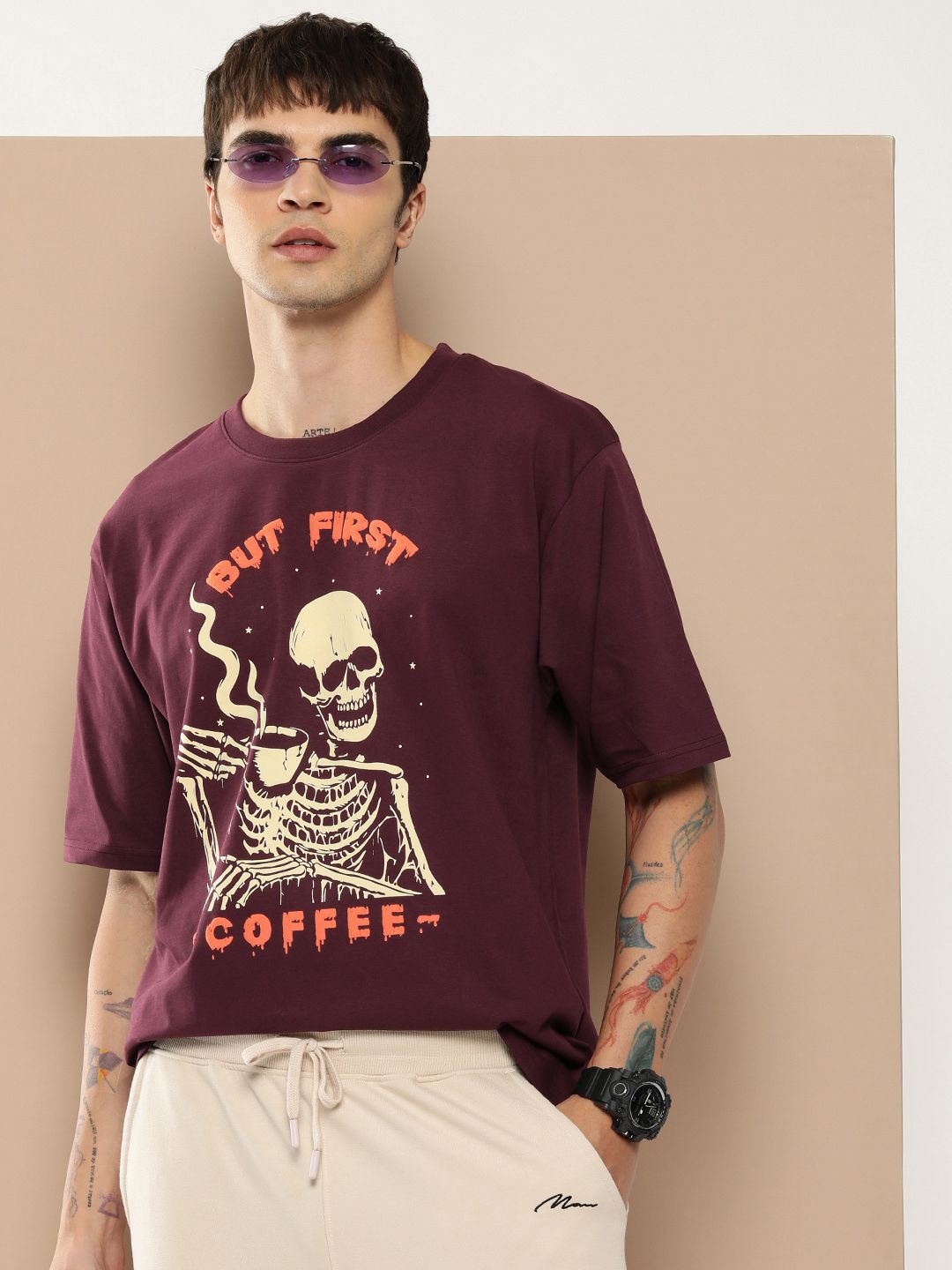 Difference of Opinion Men Graphic Printed Embossed Oversized T-shirt