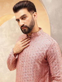 SOJANYA Ethnic Motifs Embroidered Mandarin Collar Sequinned Straight Kurta With Pyjamas