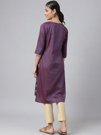 AURELIA Women Purple Floral Thread Work Kurta