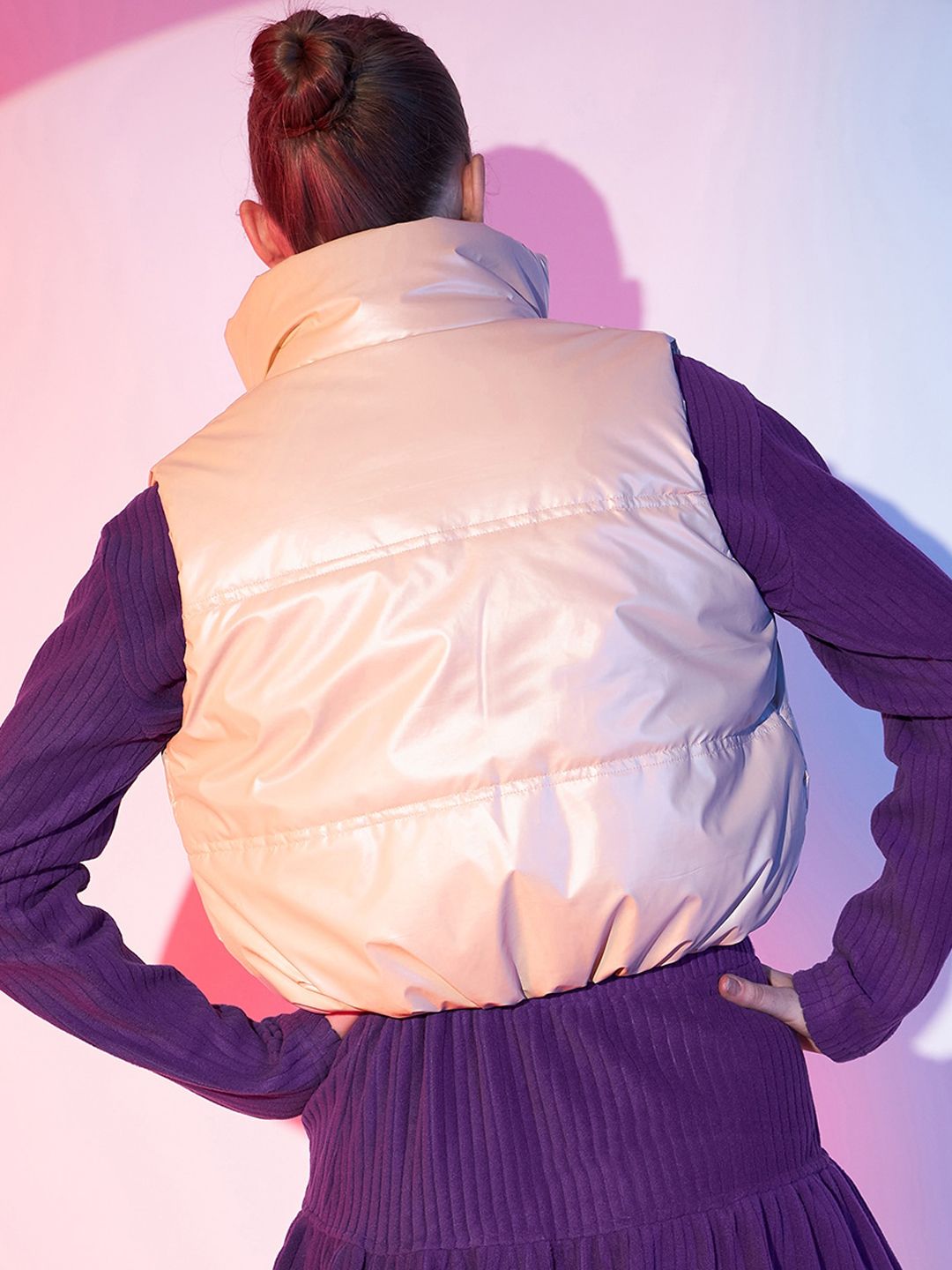 STREET 9 Stand Collar Sleeveless Crop Padded Jacket