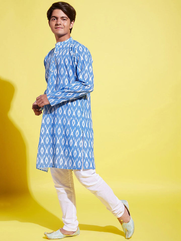 VASTRAMAY Boys Blue Ethnic Motifs Printed Kurta with Churidar