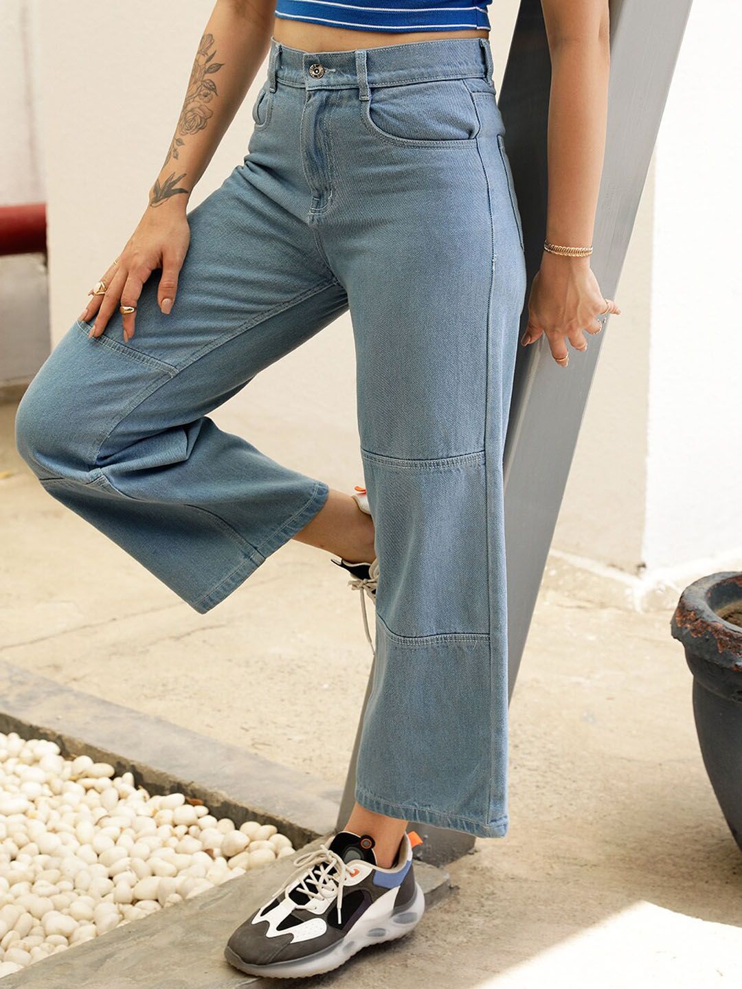 STREET 9 Women Blue High-Rise Pure Cotton Wide leg denim Jeans