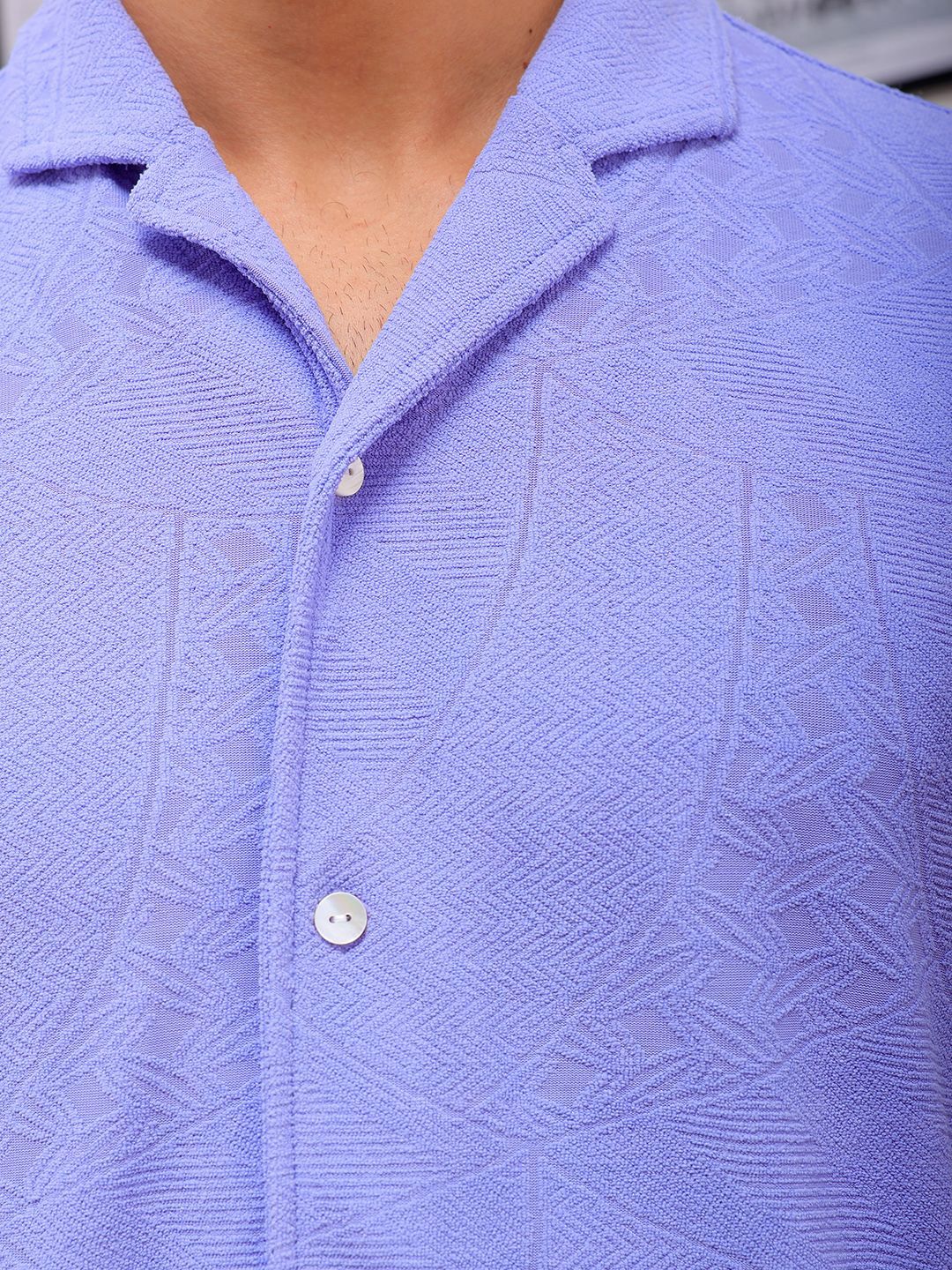 The Indian Garage Co Men Slim Fit Textured Terry Knit Resortwear Shirt
