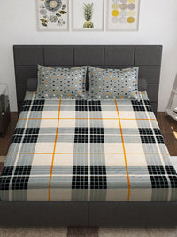 Story@home White Grey Geometric Cotton 144 TC Queen Bedsheet With 2 Pillow Covers
