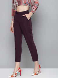 SASSAFRAS Women Burgundy Tailored Cropped Peg Trousers