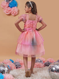 pspeaches Girls Square Neck Short Puff Sleeves Fit & Flare Dress