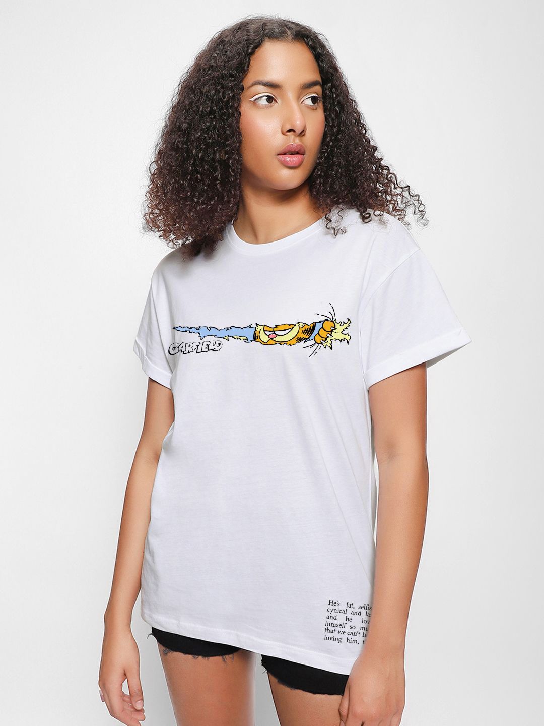 Bewakoof Women Garfield Typography Printed Round Neck Cotton Relaxed Fit T-shirt