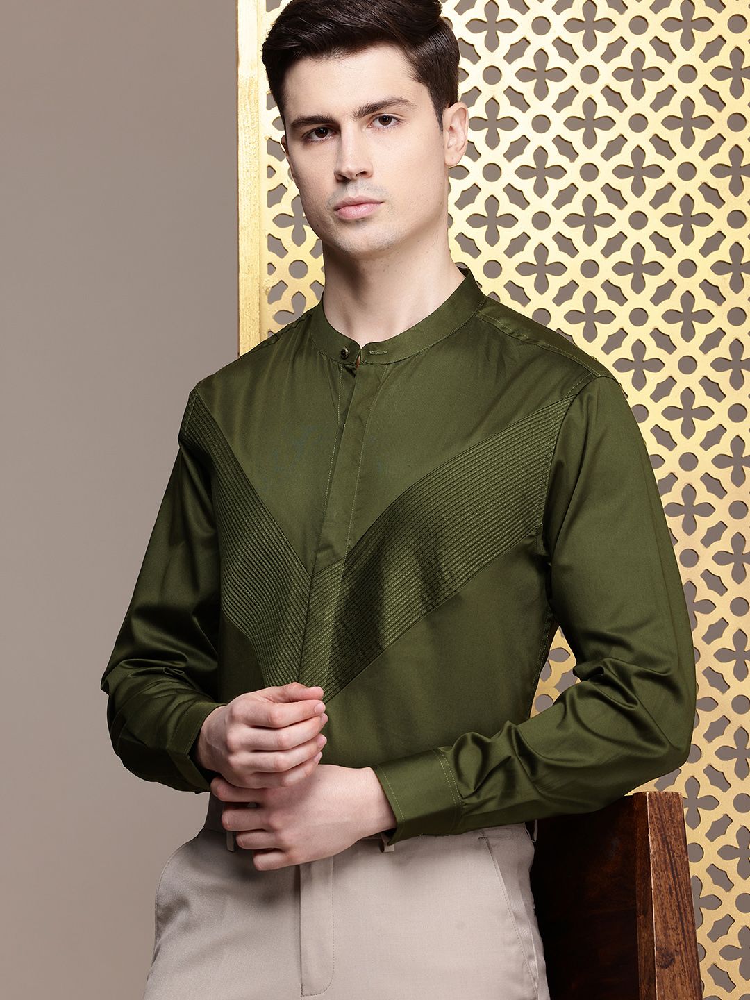 House of Pataudi Pure Cotton Pleated Party Shirt