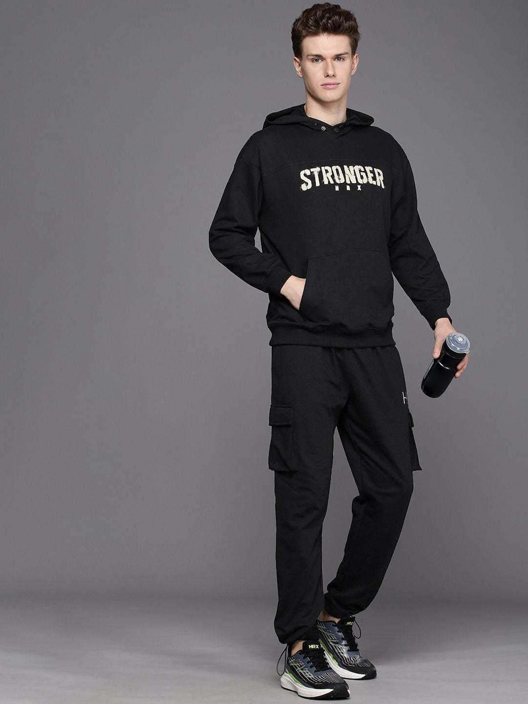 HRX by Hrithik Roshan IRONTRIBE Typography Hooded Training Sweatshirt & Joggers Tracksuit