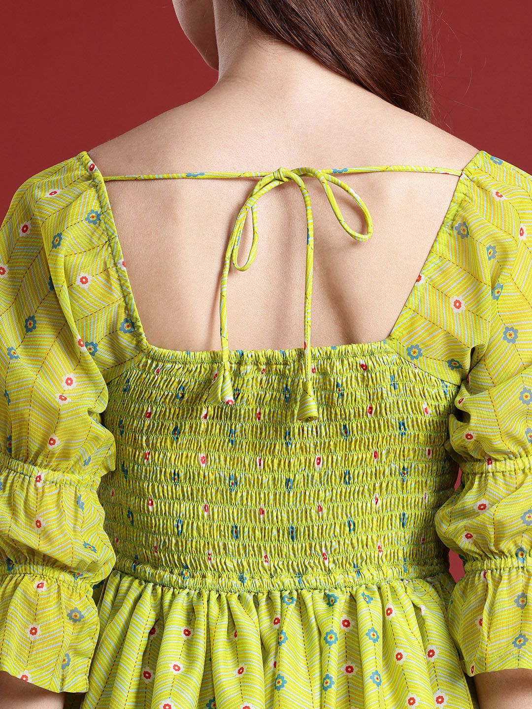 Anouk Floral Printed Fit & Flared Smocked Ethnic Dress