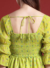Anouk Floral Printed Fit & Flared Smocked Ethnic Dress