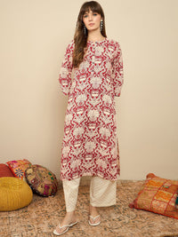Indo Era Floral Printed Round Neck Straight Kurta