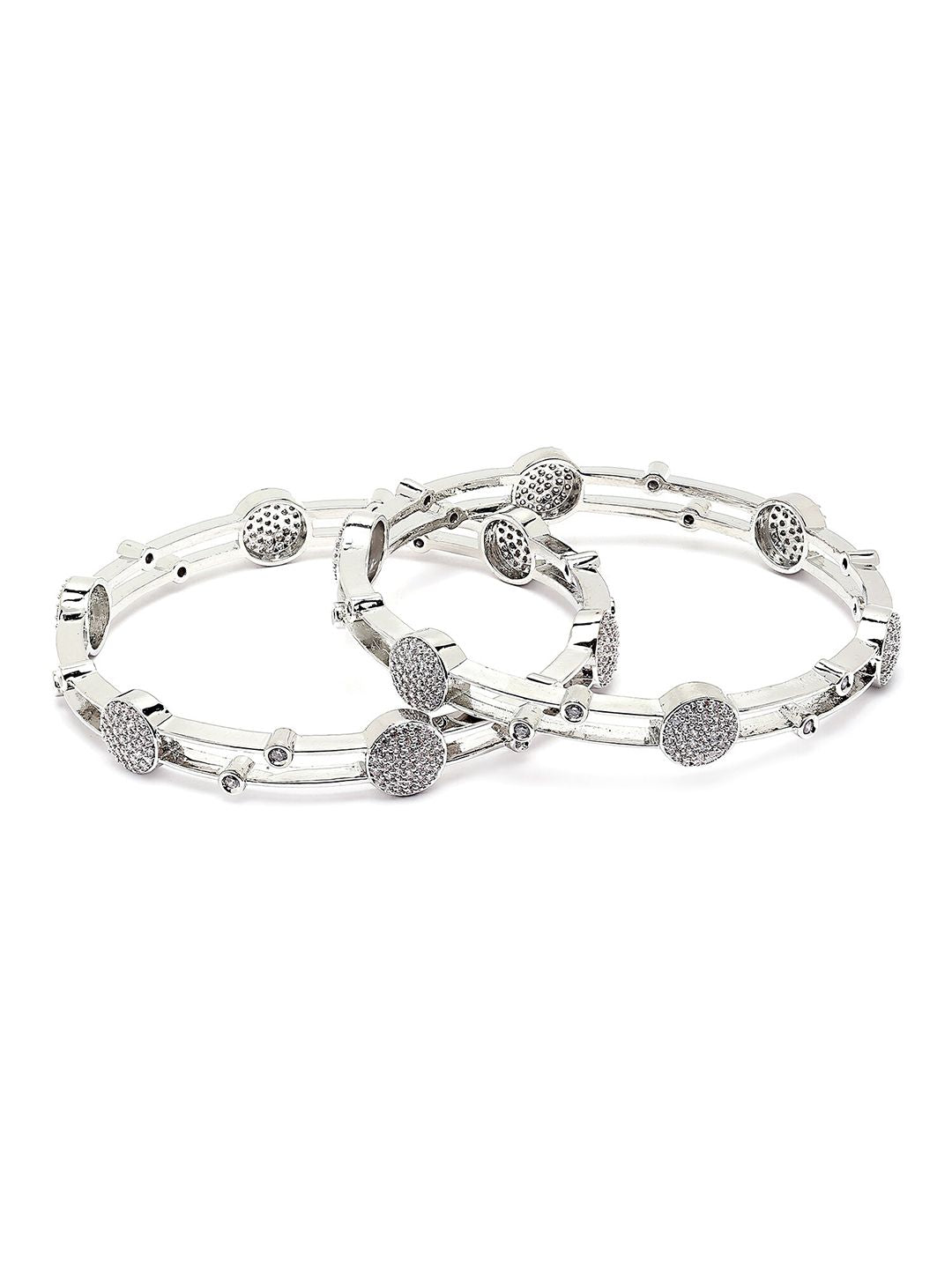 KARATCART Set Of 2 Silver Plated Cubic Zirconia Studded Bangles