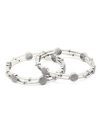 KARATCART Set Of 2 Silver Plated Cubic Zirconia Studded Bangles