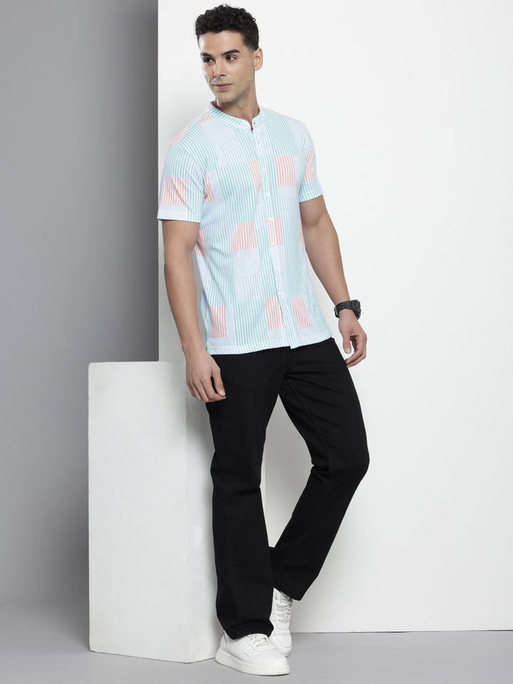 The Indian Garage Co Band Collar Striped Casual Shirt