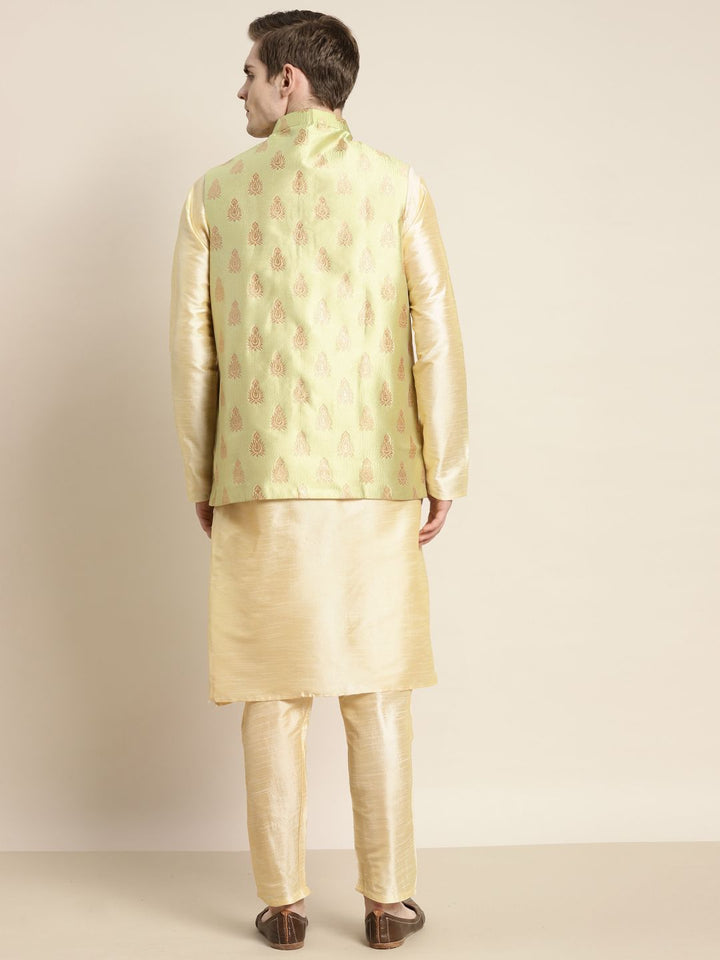 SOJANYA Men Kurta with Churidar & Woven Design Nehru Jacket