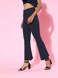 SASSAFRAS Women Navy Blue High-Rise Graduated Flare Trousers
