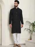 SOJANYA Floral Embroidered Sequinned Cotton Silk Straight Kurta With Churidar