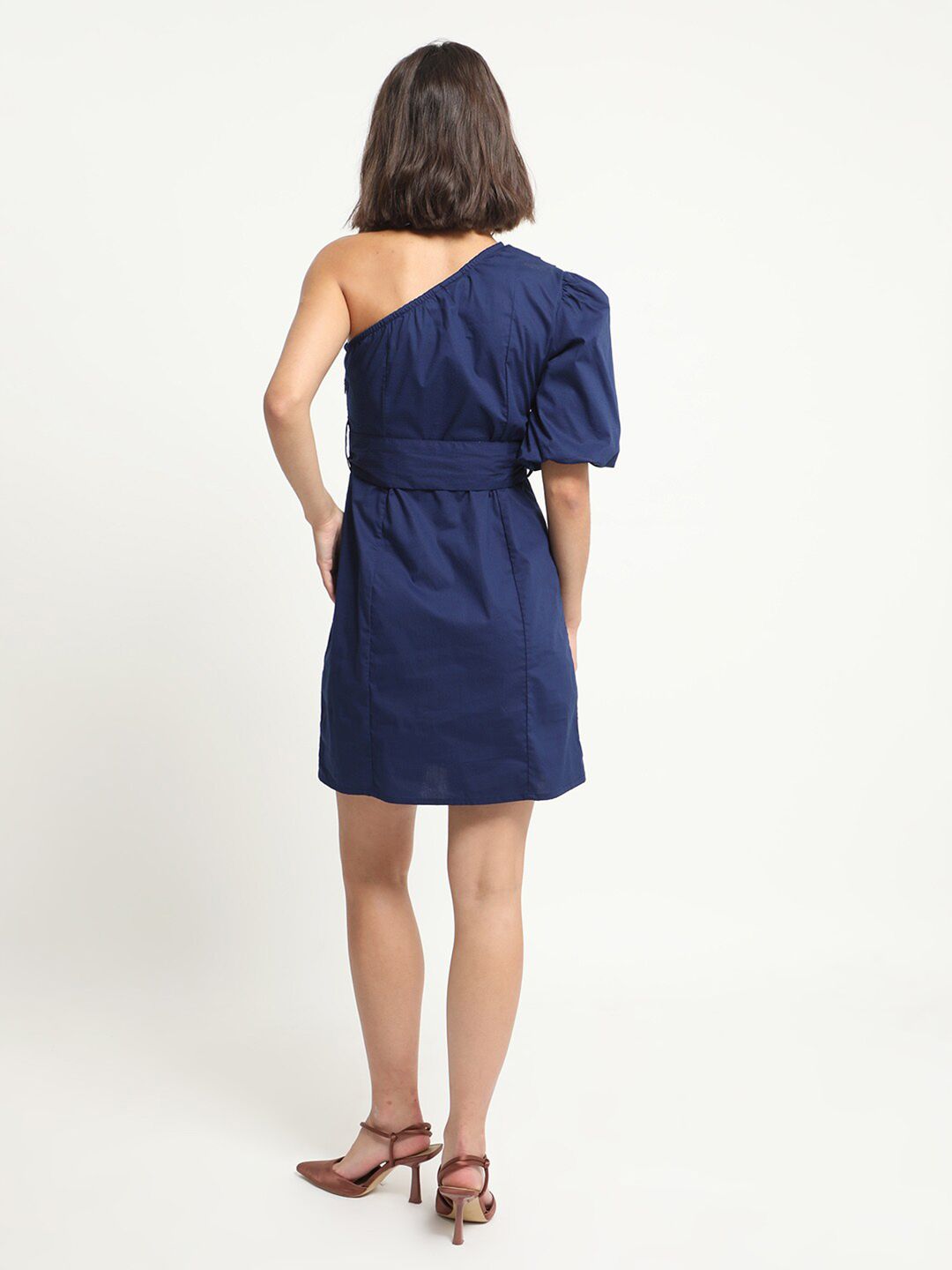 RAREISM One Shoulder Belted Detailed A-Line Poplin Dress