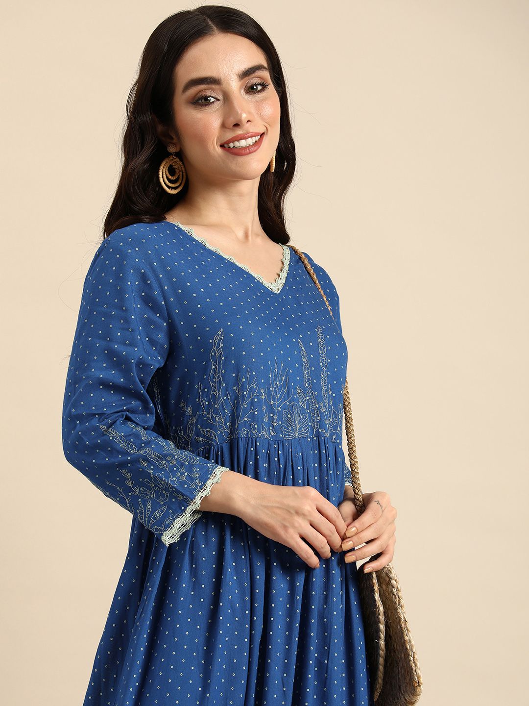 Anouk V-Neck A-Line Maxi Ethnic Dress