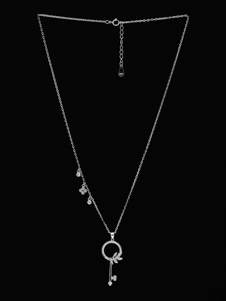 PRIONI 925 Sterling Silver Kalung Kunci Bersalut Rhodium CZ
