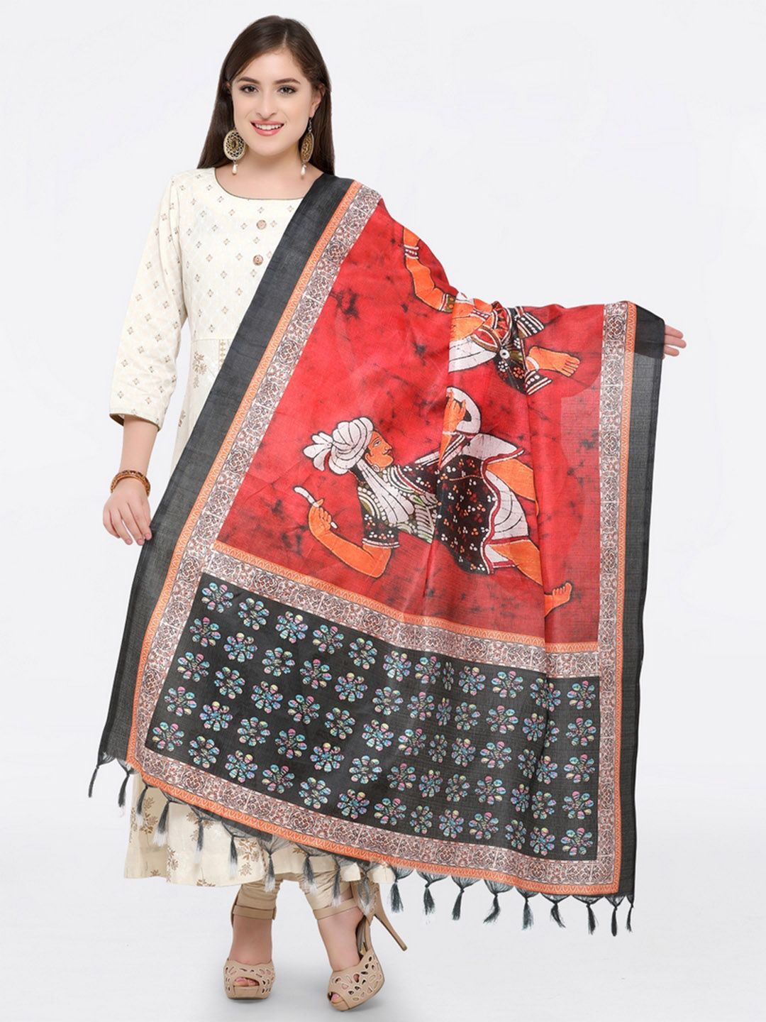 Saree mall Red & Black Printed Dupatta