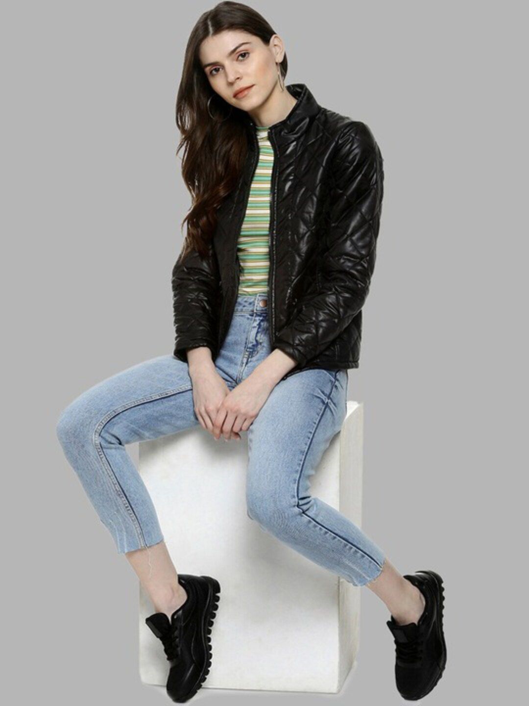 Campus Sutra Mandarin Collar Windcheater Outdoor Quilted Puffer Jacket