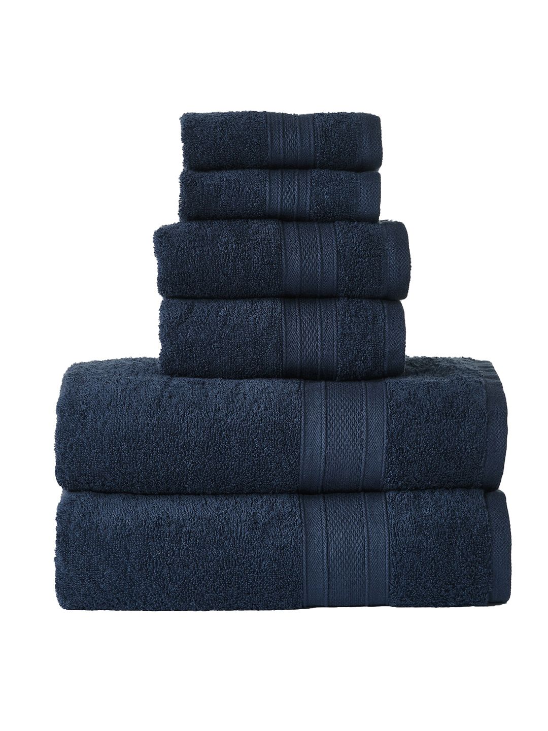 MYTRIDENT Set Of 6 Navy Blue Solid 500 GSM Soft  Plush Pure Cotton Towels