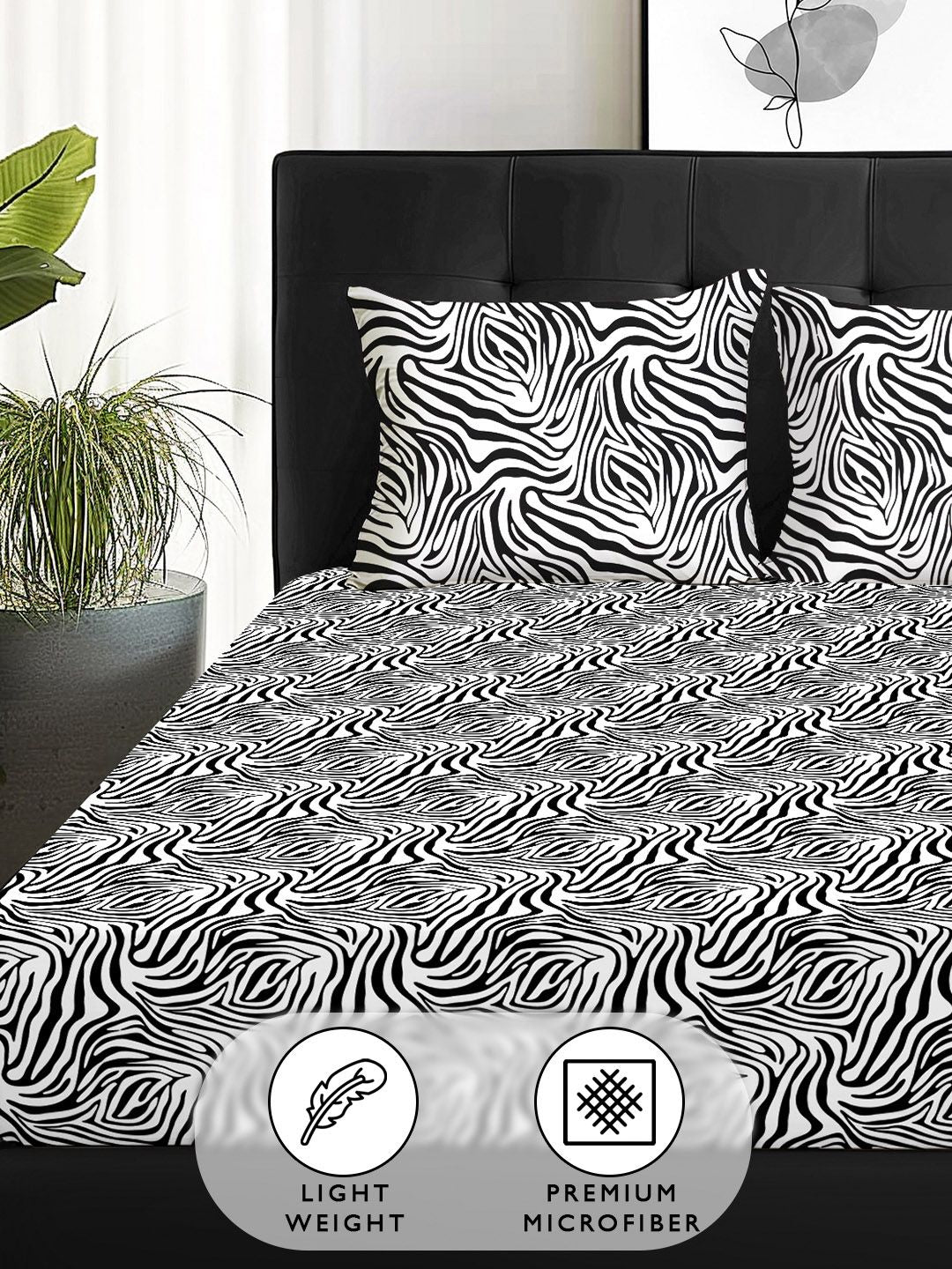 Story@home Arena Black & White Printed 180 TC Queen Bedsheet & 2 Pillow Covers
