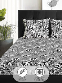 Story@home Arena Black & White Printed 180 TC Queen Bedsheet & 2 Pillow Covers
