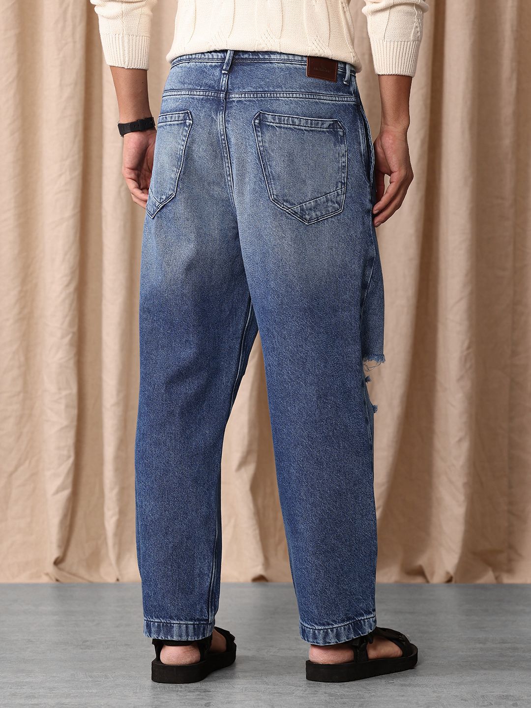 Mr Bowerbird Men Pure Cotton Oversized Fit Mildly Distressed Heavy Fade Cargo Style Jeans
